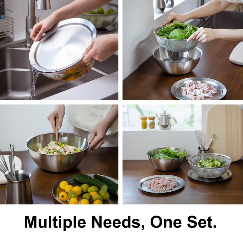 SHIMOYAMA Stainless Steel Bowl & Plate 6-Pcs, Mixing Bowls with