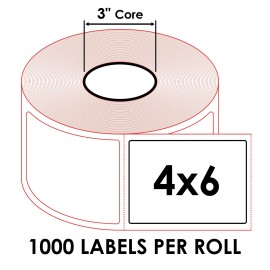 Caltric 4x6 (4"x6") Shipping White Direct Thermal Labels - 3" Core - (8) Rolls of 1000