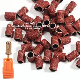 FULINJOY 40 Pcs Sanding Bands Nail Manicure #180 Grit File Sand Piece Set for Nail Drill Bits, Comes with a Mandrel