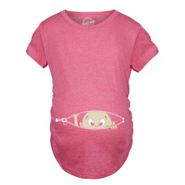 Crazy Dog T-Shirts Pink Funny Maternity Baby Peeking T Shirt for Expecting Mothers, L