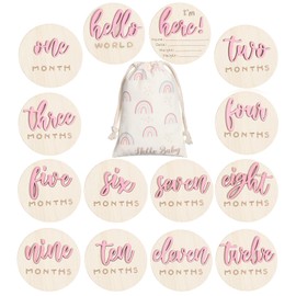 Burbell 3D Baby Monthly Milestone Cards Sign 7 Pack Double Sided Wooden Circles Discs Baby Announcement Sign Hello World Newborn Sign for Baby Shower Newborn Photo Props (Pink)