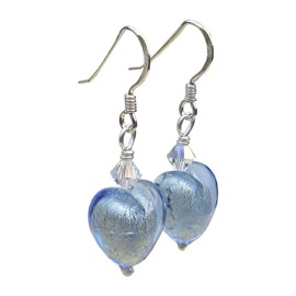 Blue Murano Earrings Glass Heart Sterling Silver Drops. Gift Wrapped - Lesley H Phillips