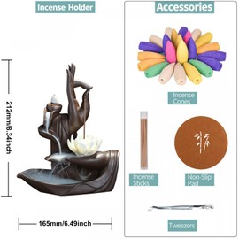 LYUK Lotus Backflow Incense Burner Backflow Incense Holder Ceramic Home Decoration with 10 Pieces Incense Cones Style 1