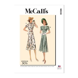 McCall's Misses' Vintage Dresses and Belt Sewing Pattern Kit, Design Code M8338, 6-8-10-12-14, Multicolor
