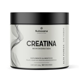 NUTRESANA Creatina Monohidratada | Alta Pureza | Apoyo a Fuerza, Rendimiento y Recuperación | Suplemento Alimenticio en Polvo | 60 Servicios