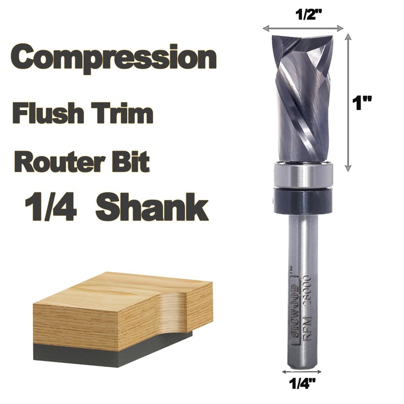 SICWOOD Compression Top Bearing Flush Trim Router Bit 1/4 Shank