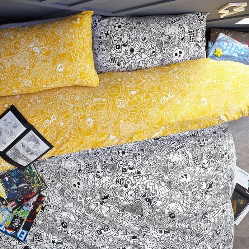 Style Lab Doodles Duvet Cover Set, White/Black, Single