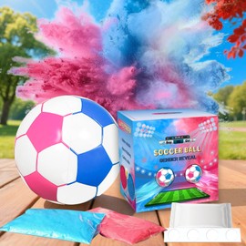 LyingMonkey Gender Reveal Soccer Ball with Powder, 2 Big Bags of Blue Pink Powder and Sticker Wipes for Boy or Girl Baby Gender Reveal Ideas