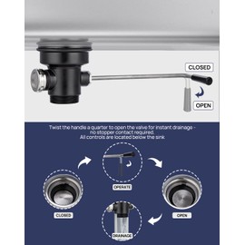 Sepaitek 3-1/2" Commercial Sink Drain with Twist Lever Handle, Waste Drain Valve with Overflow Inlet for Restaurant 2/3 Compartment Sink, Easy Controll, Block-free and Leakproof