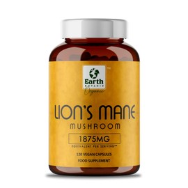 Earth BOTANIC Organic Lion's Mane Mushroom 1875mg – 120 High Strength Capsules-Lion’s Mane Supplement with Organic Black Pepper-Non- GMO and Gluten Free
