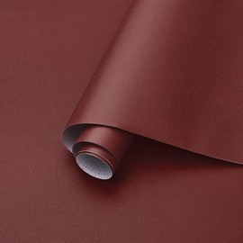 Ismoon Red Contact Paper - Vintage Peel and Stick Wallpaper, Removable Self-Adhesive, Dark Solid Color for Cabinets and Drawers, 17.7in x 118in