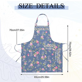 KroY PecoeD 3pcs Floral Aprons, Vintage Flower Canvas Aprons Adjustable Kitchen Cooking Apron with 2 Pockets Chef Bakers Apron for Cooking Baking Gardening