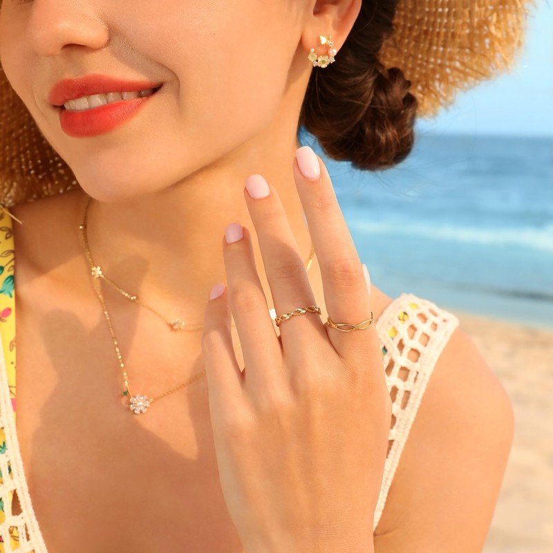 Sterling Silver Infinite Thumb Rings for Women Gold Pleated Stackable