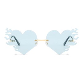 ENTHYI Melting Heart Flame sunglasses Women/men Trendy Rimless Party Cute Prom Glasses Novelty Heart Fire Flame Eyewear (blue)