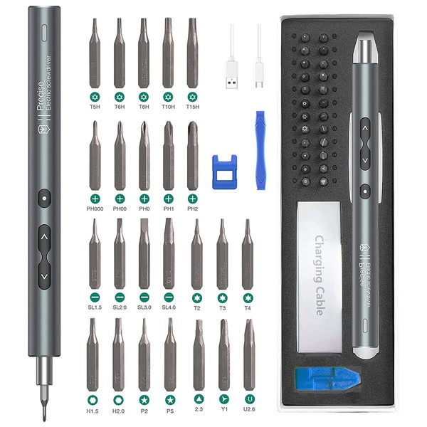 Mini Electric Screwdriver, ORIA Cordless Precision Screwdriver Set, 28 in 1 Rechargeable Portable Repair Tools Kit with 24 Bits, 3 LED Lights, Magnetizer for Phones, Watches, Toys, Computers, etc.