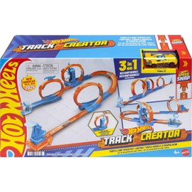 Hot Wheels Toy Car Track Set, Triple Loop Pack & 1:64 Scale Vehicle, Track-Building Components with 3 Loops, Speed Snap Tracks & Adapters