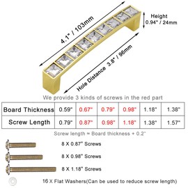 ESreake 4 Pack Gold U Shape Crystal Glass Rhinestone Cabinet Pulls Knobs Handles,Modern Decorated Shiny Dresser Drawer Konbs Pulls Handles for Cupboard Wardrobe Dresser (4 Pack, 3.8" Hole Centers)