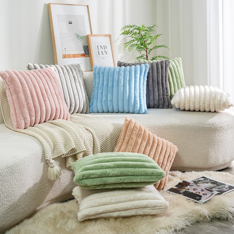 DEELAND Pack of 2,Double-Sided Faux Fur Plush Decorative Throw Pillow