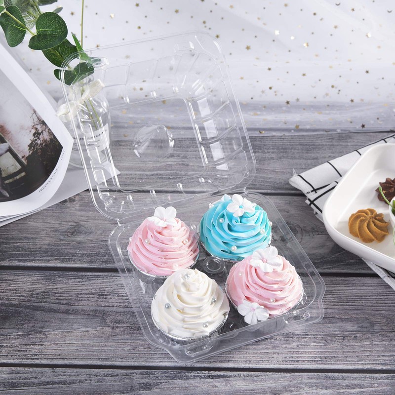 [15pcs]Clear Cupcake Boxes 4 Cavity Holder,ONE MORE Large 4 Compartment