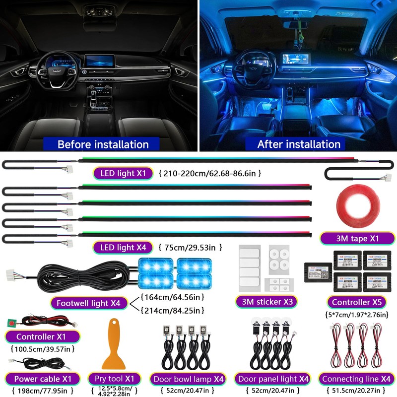 Defvnsy LED Interior Lighting Car, 17 in 1 RGB Acrylic