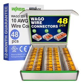 WAGO 221 Series 48pc 10 AWG Compact Splicing Wire Connectors | Includes (25x 221-612), (15x 221-613), (8X 221-615) | WAGO Wire Connectors | 221 Series 10 AWG Lever Nuts | (2-Port) (3-Port) (5-Port)