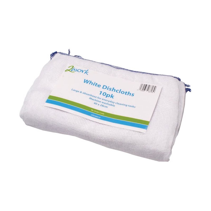 2Work Dishcloth 300 x 400 mm White (Pack of 10)