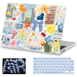 AKIT Compatible with MacBook Air 15 Inch Case 2026-2023 M5 M4 M3 M2 A3448 A3241 A3114 A2941, Unique Pattern Hard Shell Laptop Case+Keyboard Cover+Screen Protector for Mac Air 15 Inch, Blue Collage