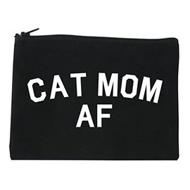 Cat Mom AF Pet Lover Mother Cosmetic Makeup Bag Black Large