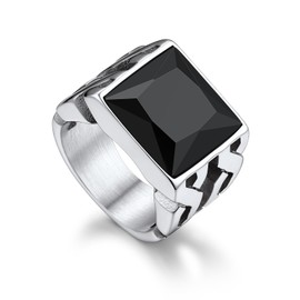 Bandmax Mens Band Ring Stainless Steel Black Onyx Signet Ring Black Gem Stone Ring for Wedding Engagement Proposal Ring Jewelry Gift for Father's Day Christmas Valentine's Day