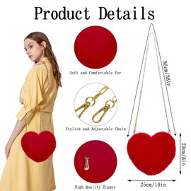 TAXTYHRE Plush Shoulder Bag, Heart Plush Bag, Cute Fluffy Crossbody Bag, Plush Bag for Women and Girls, for Daily Outdoor Travel, Valentine's Day, Birthday Gift, red