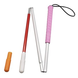 70cm Blinders White Cane Folding Triple Tier Aluminum, Caps (2 Pcs) (Pink Rubber Grip, 70 cm)