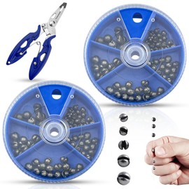 WZYTEU 2 Boxes Fishing Lead, Removable Lead Shot, 5 Sizes Lead Shot Fishing for Stabilising Fishing Line & Bait with Storage Box & Fishing Pliers (0.3g/0.5g/0.6g/0.8g/1g)