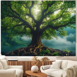 FENDROM Nature Green Misty Forest Tree Tapestry Large Landscape Tree Of Life 3D Print Jungle Scenery Tapestries Wall Hanging for Bedroom Living Room Dorm