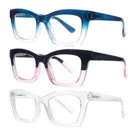 SIGVAN Paquete De 3 Gafas De Lectura Estilo Oprah Para Hombre Y Mujer, Cuadradas, Con Bloqueo De Luz Azul Y Bisagra De Resorte (3.0, Multiplicador_X)