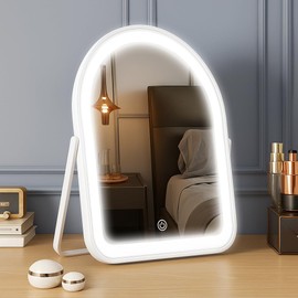 YEKKOPT - Espejo de tocador recargable con luces, espejo de maquillaje LED arqueado de 10 x 8 pulgadas con luces, control táctil inteligente regulable, 3 modos de iluminación, espejo para dormitorio