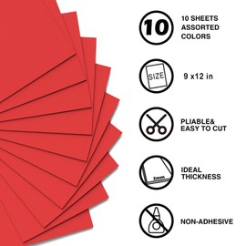MEARCOOH Red Foam Sheets Crafts 9x12 Inch 2mm Eva Color Craft Foam Paper for Crafts Project Preschoolers Classroom Scrapbooking DIY Cosplay(10 Sheets)