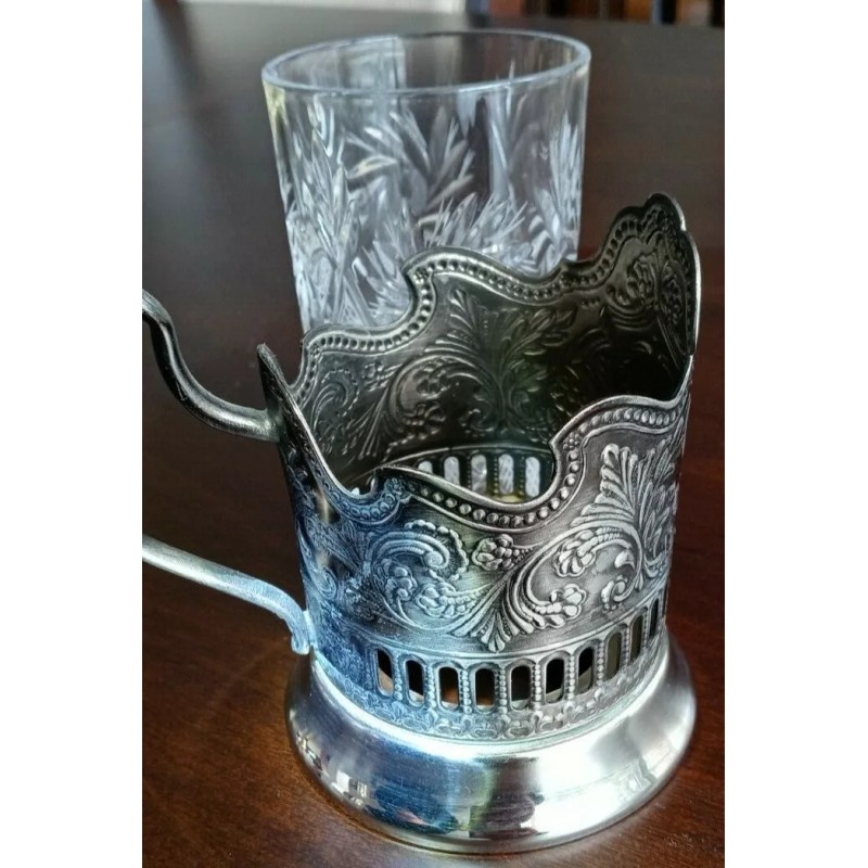 Crystal Granyoniy Tea Glass with Podstakannik, Hot/Cold Beverage Glass with