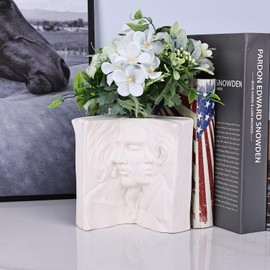 White Ceramic Book Vase for Flowers, Home Decor, Wedding Anniversary and Engagement Gifts, Bookend and Bookshelf Decoration (White,Love each other)