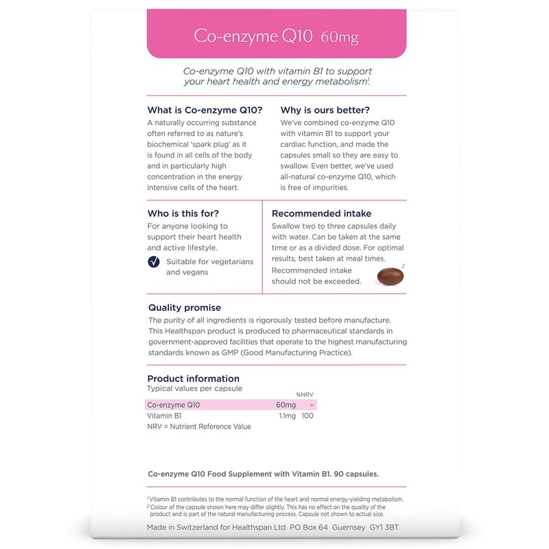 Healthspan Coenzyme Q10 60mg | 90 Capsules | Added Vitamin