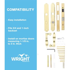 Wright Products - Serenade Mortise Keyed Lever Mount Latch with Deadbolt for Screen and Storm Doors, Polished Brass