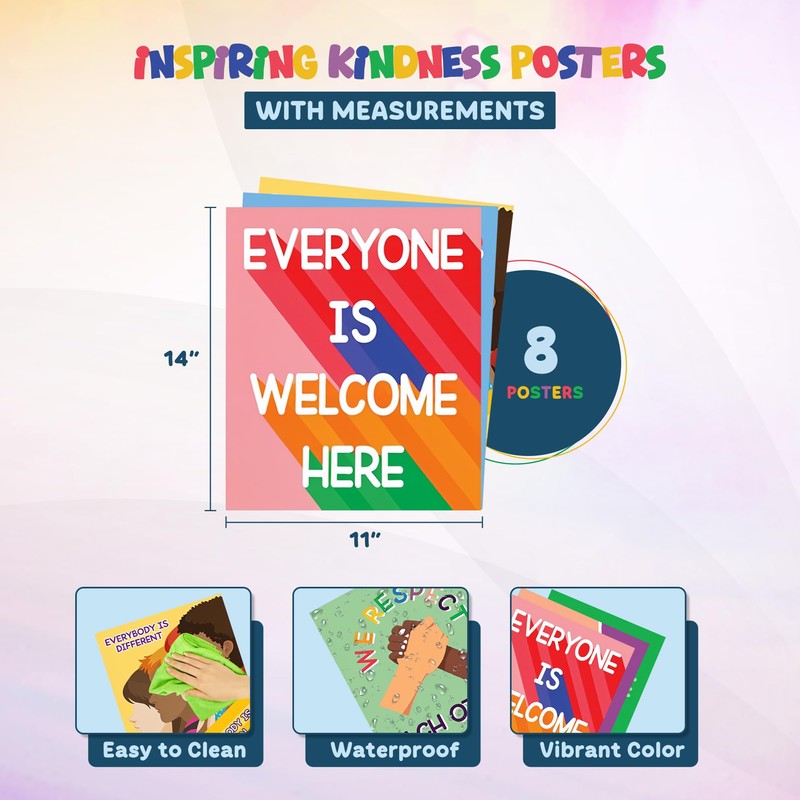 4E's Novelty 8 Pcs Diversity Posters for Classroom, Multicultural Children