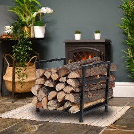 GREEN PARTY 17 Inch Small Firewood Rack Indoor/Outdoor Metal Firewood Holder, Decorative Fire Log Holder for Fireplace,Fire Pit,Heavy Duty Wood Rack,Wood Stove Accessories, 17.5"H * 15.7"W * 12.5"L