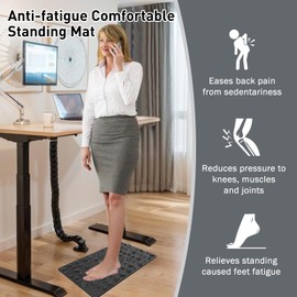 iLivin Standing Mat with Foot Reflexology Zone Massage, Foot Massage Mat with Kissel Stone, Anti Fatigue Mat for Bar Table, Desk, Ergonomic Workplace Mat with Acupressure Massage, Black, 30 x 50 cm