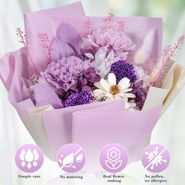 Lovionus89 Preserved Bouquet, Forever Fresh Carnations, Durable Real Flowers for Valentine's Day, Teacher's Birthday and Mother's Day, Purple