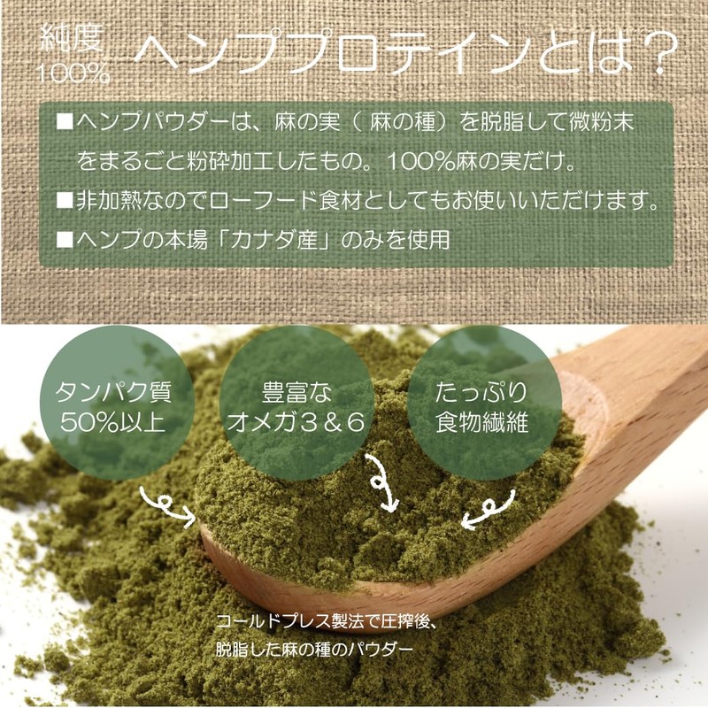 非加熱ヘンププロテインパウダー (400g/2Kg) 純度100％ 麻 ボタニカル ノンフレーバー ビーガン たんぱく質 タンパク質 (400g,