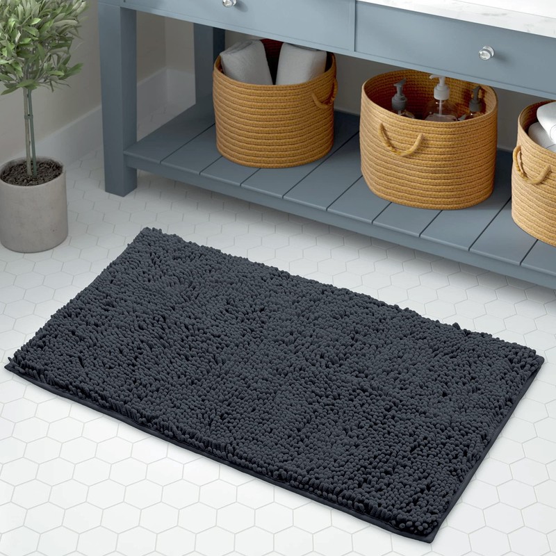 LuxUrux Bath Mat-Extra-Soft Plush Bath Shower Bathroom Rug, 1'' Chenille