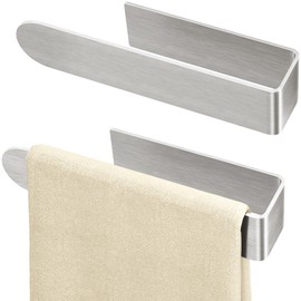 Adhesive Hand Towel Holder, 8 Inch Towel Holder for Bathroom Wall Mounted, Self Adhesive Square Stick on Towel Bar Wall for Kitchen Cabinet Shower, Brushed Nickel (2 Pack)