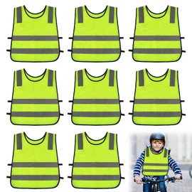 WANDGU Pack of 8 Children's Safety Vests: Lightweight Safety Vest Children, High Visibility Vest Children, Universal Size, Reflective Vest for Boys and Girls 3-12 Years, Neon Yellow