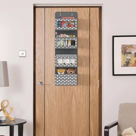 Vinsani Over The Door Hanging Organiser Space Saving Storage Solution 4 Tier Caddy With Clear Window and Steel Hooks Hanger For Bathroom Nursery Bedroom Toys Unisex – Dark Grey
