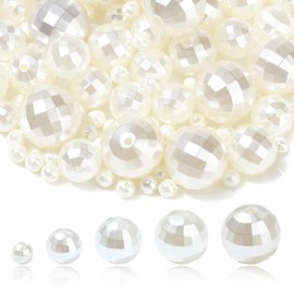 Stiesy 200 Pcs Plastic Faceted Round Beads 6mm 10mm 14mm 16mm 20mm ABS Imitation Pearl Beads Spacer Round Ball Loose Beads Bulk for Jewellry Making DIY Crafts Bracelet Necklace